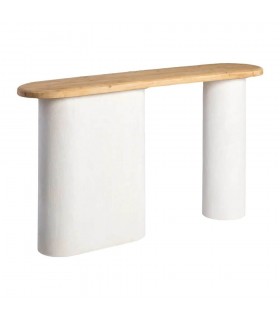 Consola XL blanca y natural estilo ibicenco en madera efecto yeso.
