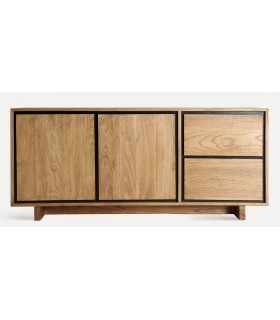 Aparador madera mindi natural y negro con 2 puertas y 2 cajones.