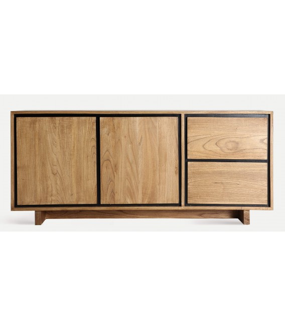 Aparador madera mindi natural y negro con 2 puertas y 2 cajones.