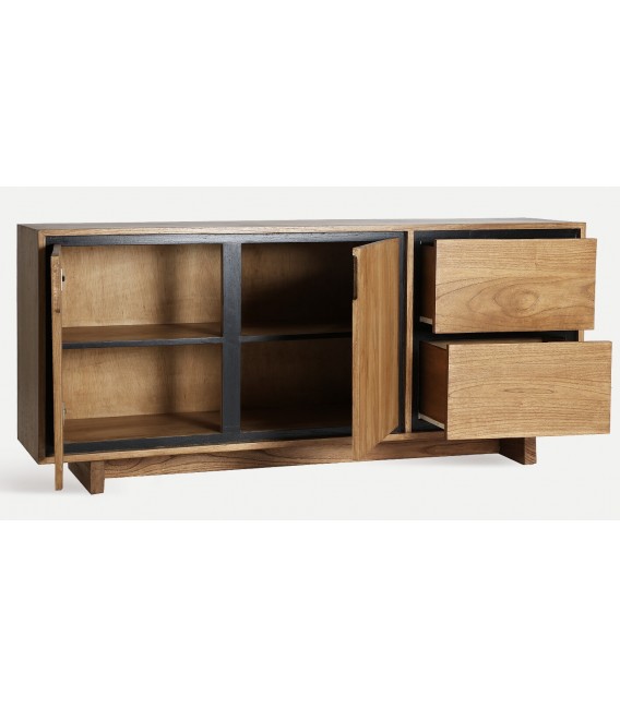 Aparador madera mindi natural y negro con 2 puertas y 2 cajones. 1