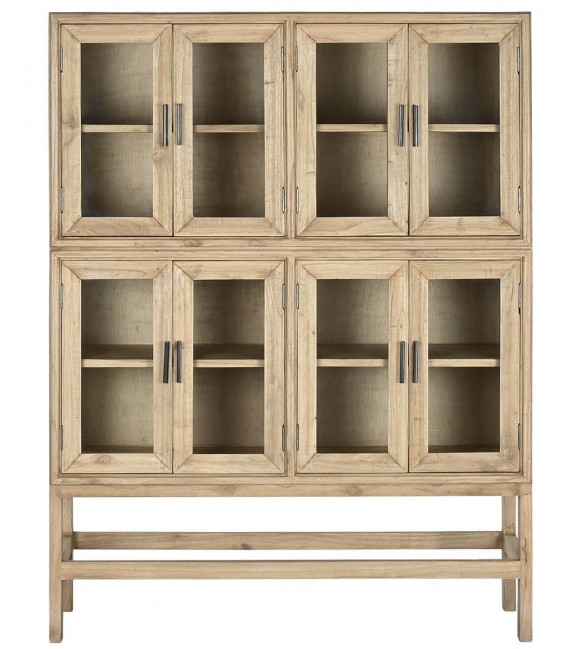 Vitrina baja madera natural 8 puertas cristal estilo boho 1