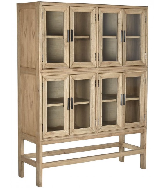Vitrina baja madera natural 8 puertas cristal estilo boho