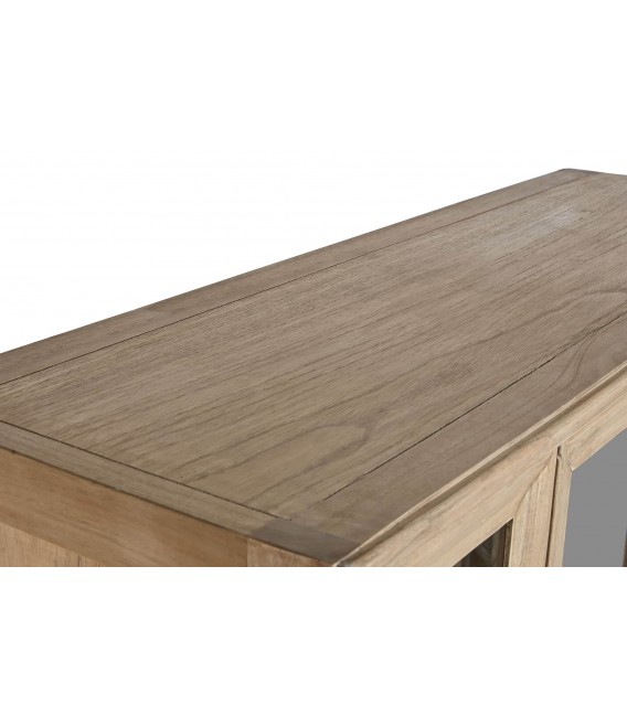 Vitrina baja madera natural 8 puertas cristal estilo boho 3