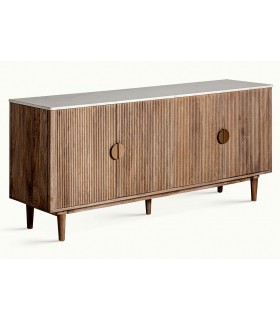 Aparador 4 puertas madera, mármol blanco y metal estilo art decó.