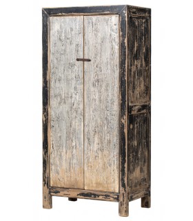 Armario alacena oriental madera pino decapada gris y negro.