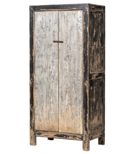 Armario alacena oriental madera pino decapada gris y negro.