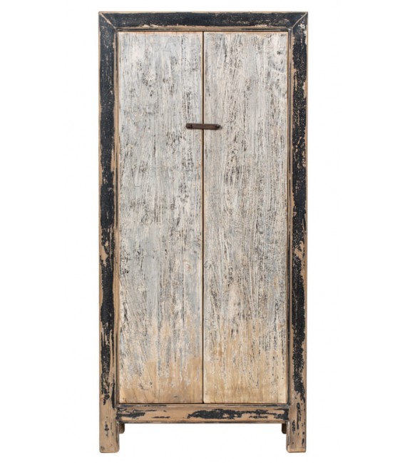 Armario alacena oriental madera pino decapada gris y negro. 1