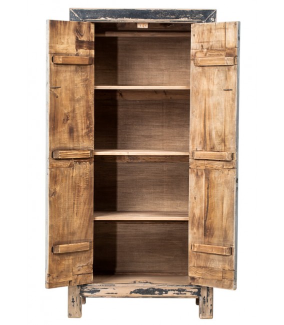 Armario alacena oriental madera pino decapada gris y negro. 2