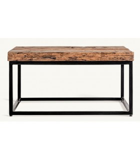 Mesa centro cuadrada madera reciclada metal negro estilo industrial.