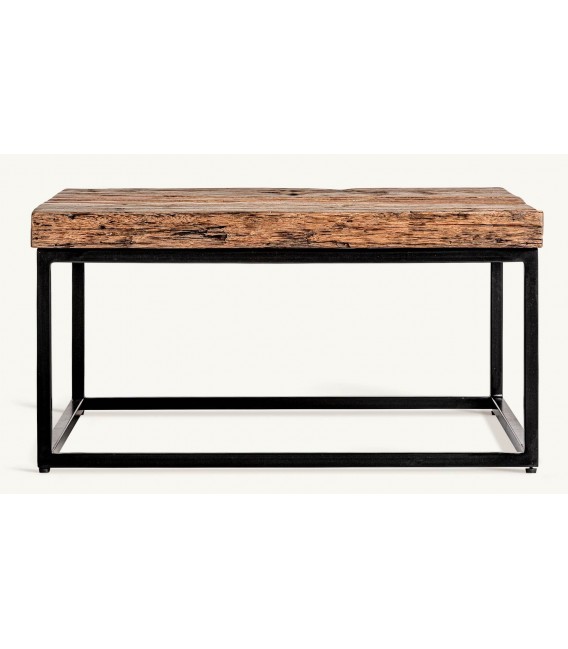 Mesa centro cuadrada madera reciclada metal negro estilo industrial.