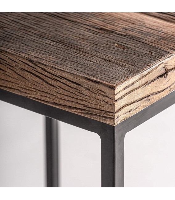 Mesa centro cuadrada madera reciclada metal negro estilo industrial. 1