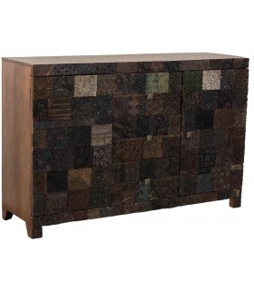 Aparador 2 puertas 3 cajones de madera tallada oscura étnico.