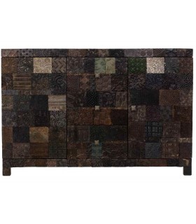 Aparador 2 puertas 3 cajones de madera tallada oscura étnico.