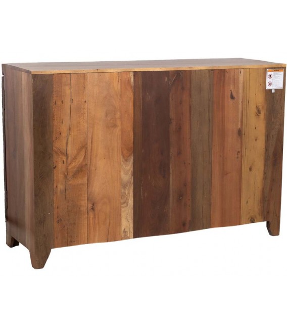 Aparador 2 puertas 3 cajones de madera tallada oscura étnico. 4