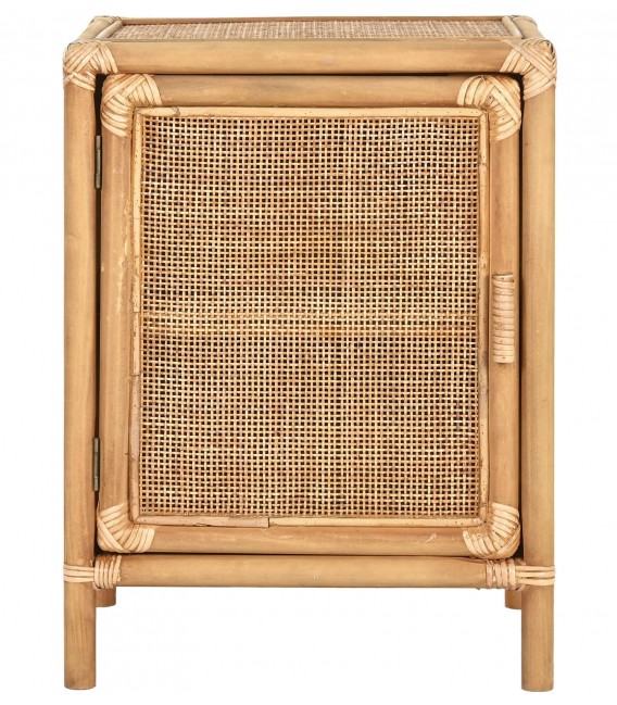 Mesita de noche boho de madera y ratán natural artesanal. 2
