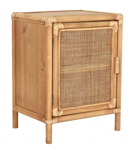 Mesita de noche boho de madera y ratán natural artesanal. 1
