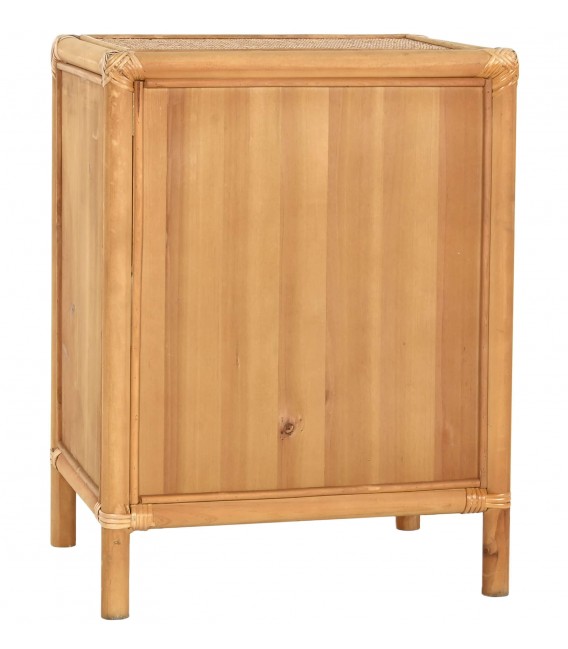 Mesita de noche boho de madera y ratán natural artesanal. 4