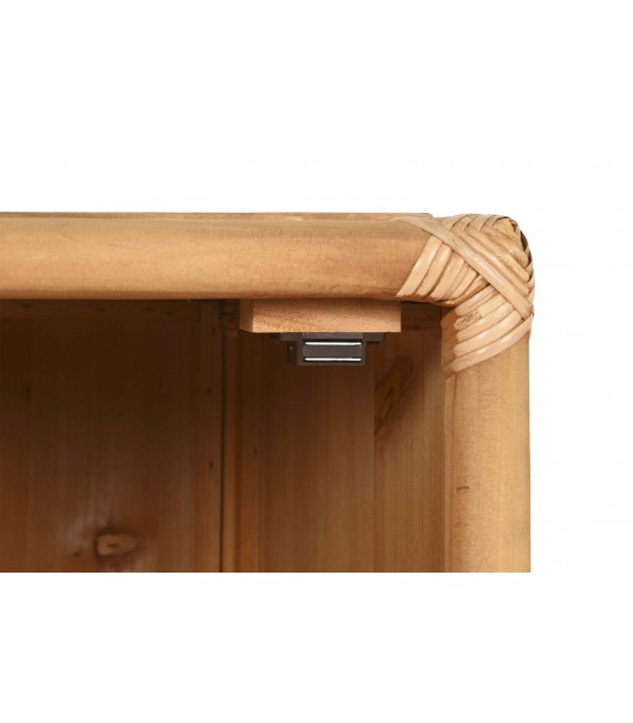 Mesita de noche boho de madera y ratán natural artesanal. 6