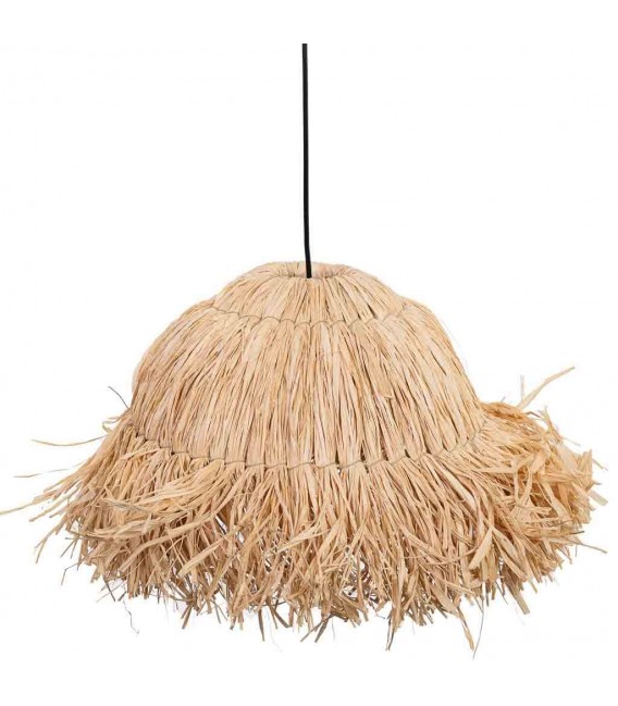 Lámpara de techo boho en rafia natural con florón negro artesanal. 2