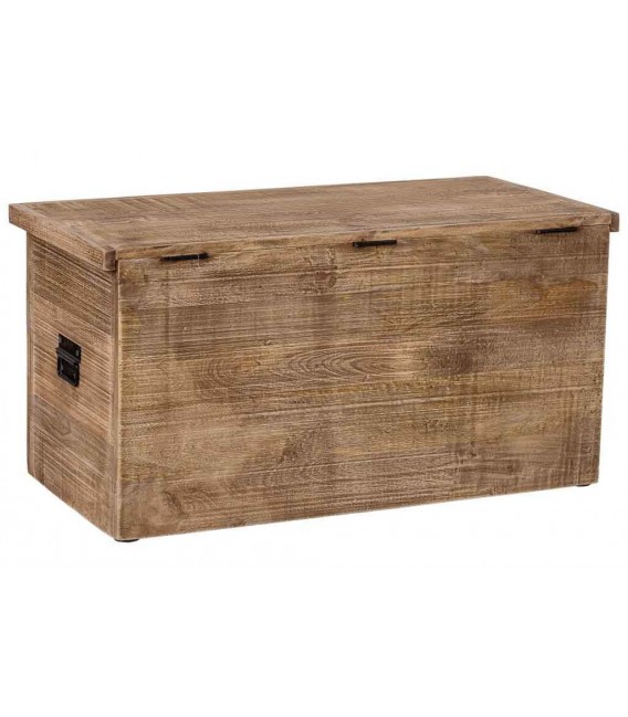 Baúl boho de madera maciza tallada con asas negras de metal. 3