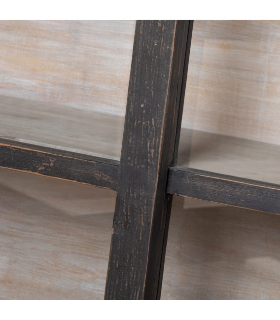 Vitrina oriental negra con puertas correderas y cajones de madera. 3