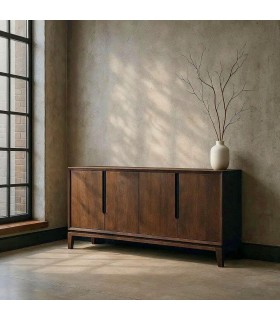 Aparador colonial de madera maciza color nogal oscuro y negro. Mdmhogar