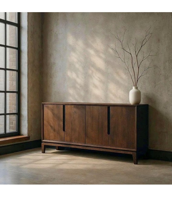 Aparador colonial de madera maciza color nogal oscuro y negro. Mdmhogar