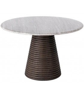 Mesa redonda mármol gris y madera de mango estilo contemporáneo.