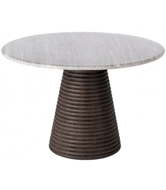 Mesa redonda mármol gris y madera de mango estilo contemporáneo.