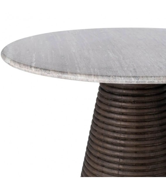 Mesa redonda mármol gris y madera de mango estilo contemporáneo. 2