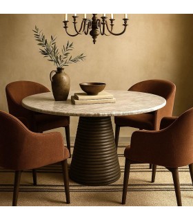 Mesa redonda mármol gris y madera de mango estilo contemporáneo. Mdmhogar