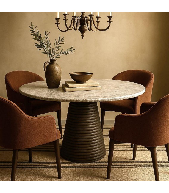 Mesa redonda mármol gris y madera de mango estilo contemporáneo. Mdmhogar