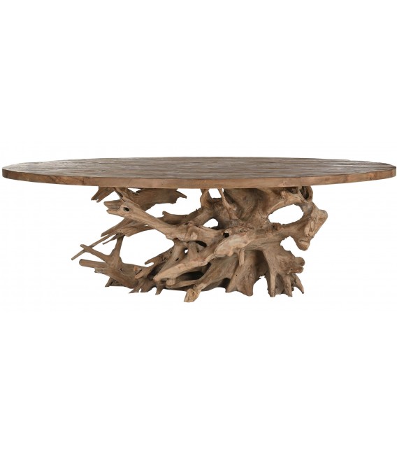 Mesa de comedor ovalada XL en raíz y madera de teca natural. 2