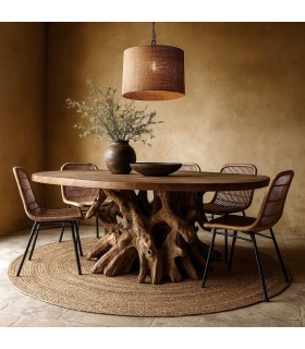 Mesa de comedor ovalada XL en raíz y madera de teca natural. Mdmhogar
