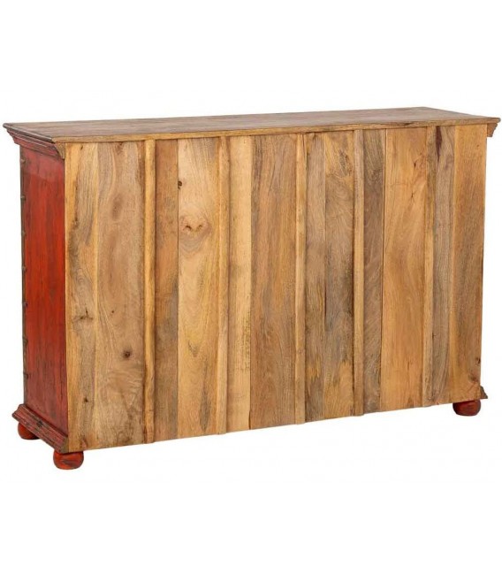 Aparador étnico de madera roja, detalles dorados y aire artesanal. 3