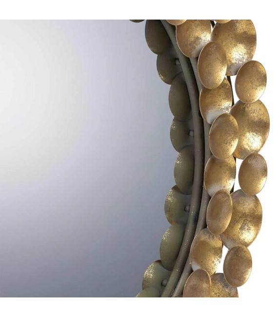 Espejo redondo estilo vintage con marco metálico en oro viejo. 3