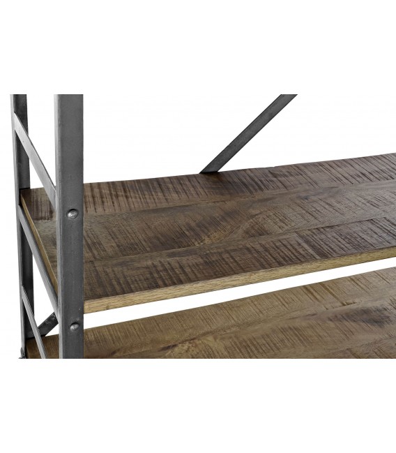 Librería industrial con escalera y cajones en madera reciclada y metal. 4