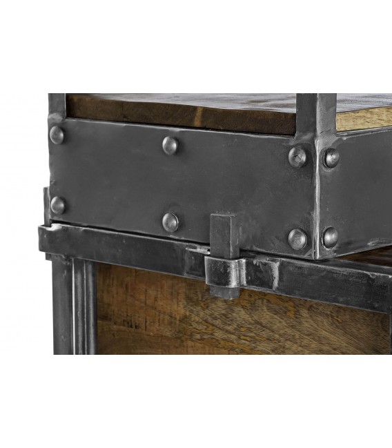 Librería industrial con escalera y cajones en madera reciclada y metal. 5