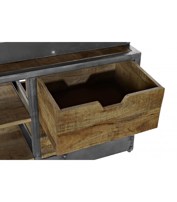 Librería industrial con escalera y cajones en madera reciclada y metal. 6