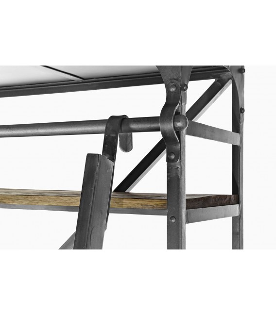 Librería industrial con escalera y cajones en madera reciclada y metal. 3