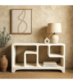 Estantería baja tipo escultura en blanco roto estilo ibicenco. Mmdhogar