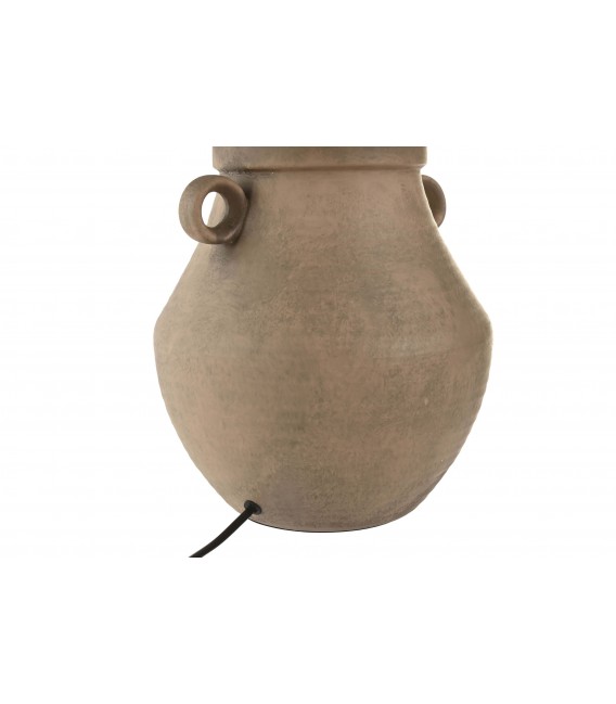 Lámpara sobremesa en gres marrón natural pantalla cilíndrica beige. 3