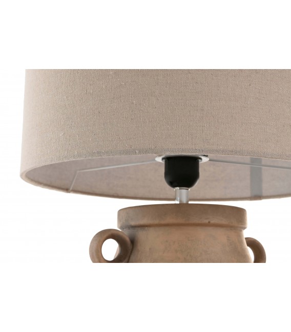 Lámpara sobremesa en gres marrón natural pantalla cilíndrica beige. 2