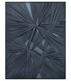 Cuadro abstracto XL azul con textura trenzada y marco negro elegante.