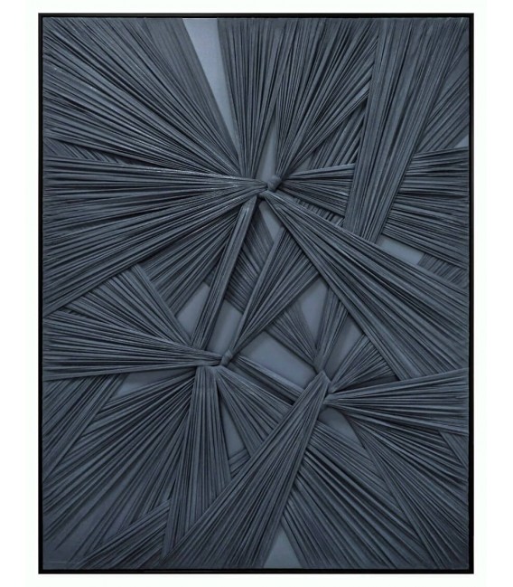 Cuadro abstracto XL azul con textura trenzada y marco negro elegante.