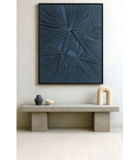 Cuadro abstracto XL azul con textura trenzada y marco negro elegante. Mdmhogar