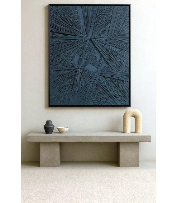 Cuadro abstracto XL azul con textura trenzada y marco negro elegante. Mdmhogar