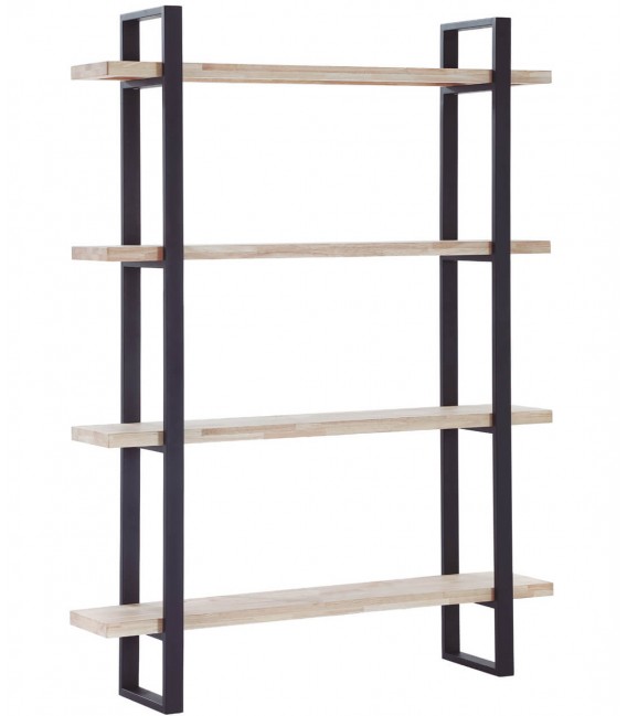 Estantería industrial de roble natural y metal negro con 4 baldas.