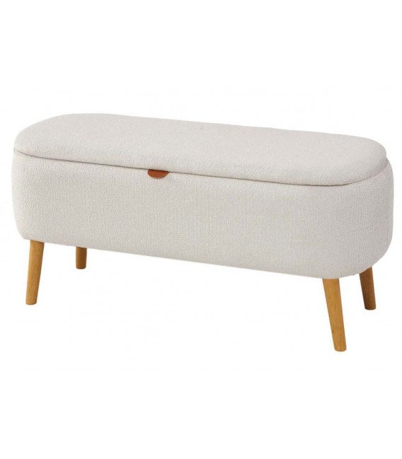 Banco pie cama blanco roto con almacenaje patas madera estilo nórdico 1