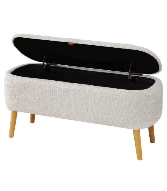 Banco pie cama blanco roto con almacenaje patas madera estilo nórdico 2